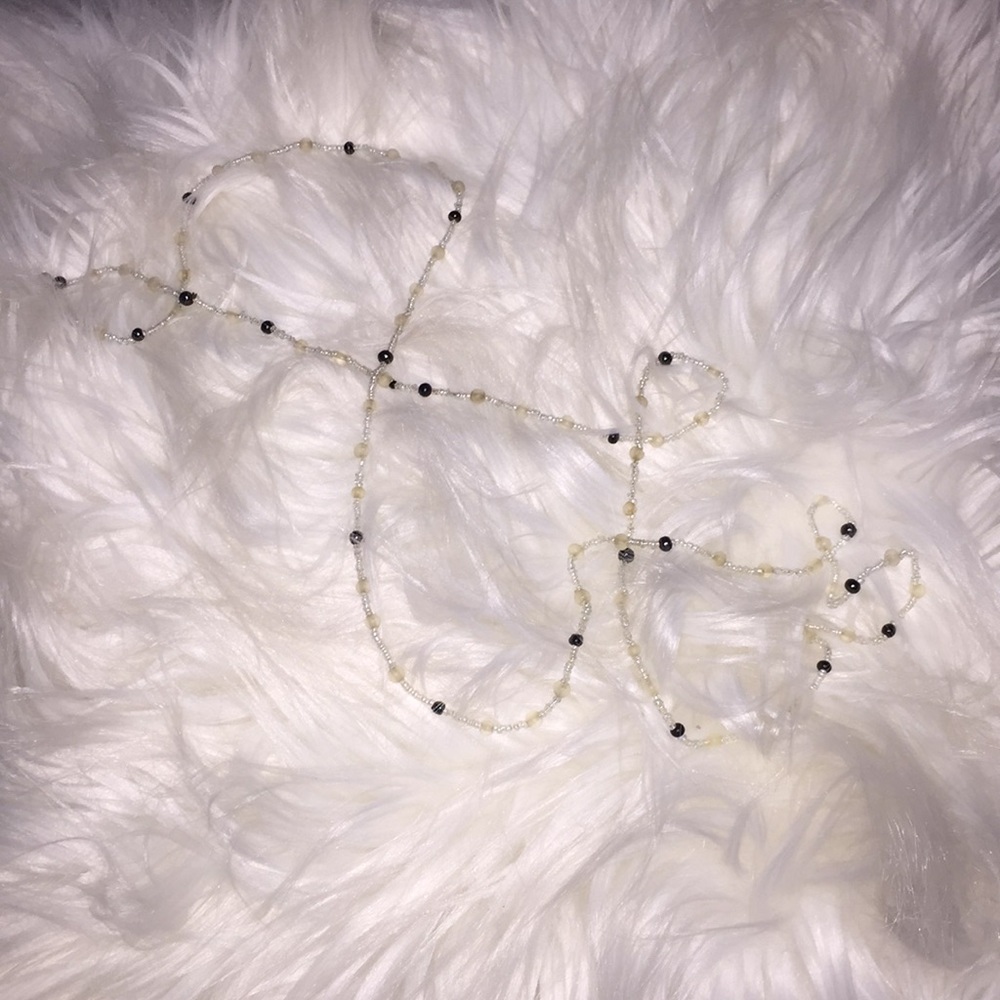 Long silver and black necklace